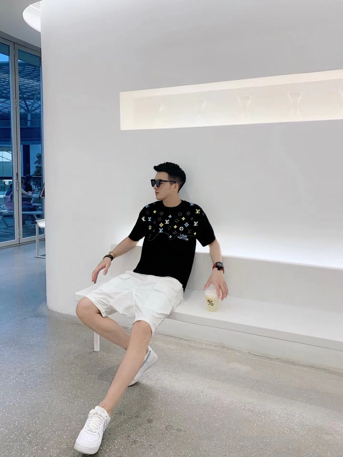 Louis Vuitton/Louis Vuitton 26ss wave pattern color block presbyopic embroidered short sleeves